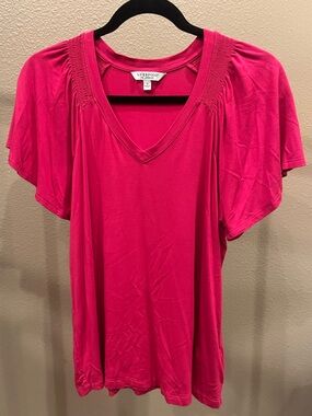 Liverpool Hot Pink V-Neck Flutter Sleeve Top
